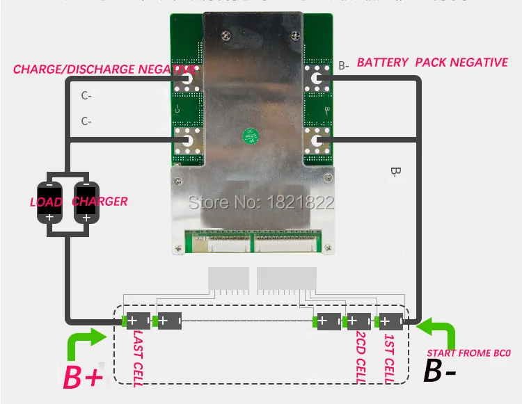 Плата защиты аккумулятора 15S 120A 54V Version S LiFePO4 BMS/PCM/PCB для 15 упаковок 18650