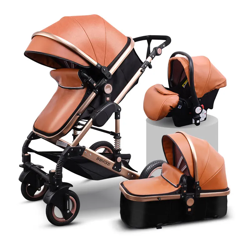 Роскошная детская коляска 3 в 1 Babyfond с высоким ландшафтом портативная Золотая