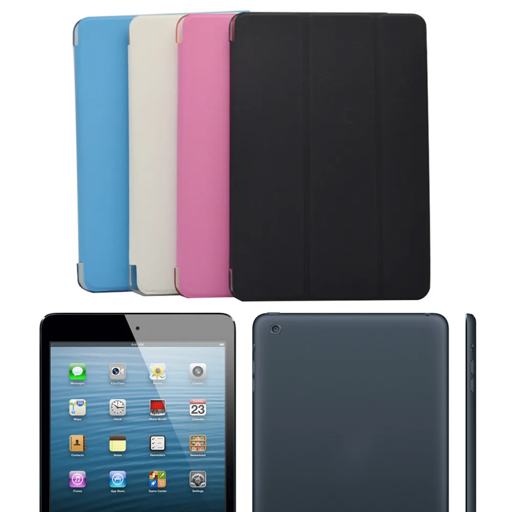 

New Ultra Slim Tri-Fold PU Leather Case with Crystal Hard Back Smart Stand Case Cover for iPad mini 1 2 3 7.9" tablet Flip Cover