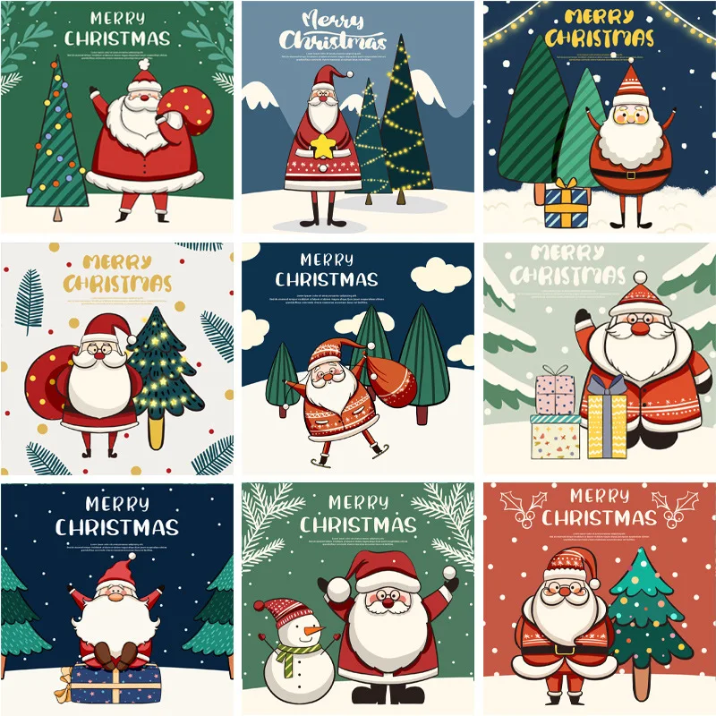 

30pcs/set Christmas greeting cards in stock cartoon Santa Claus and snowman blessing message small postcard