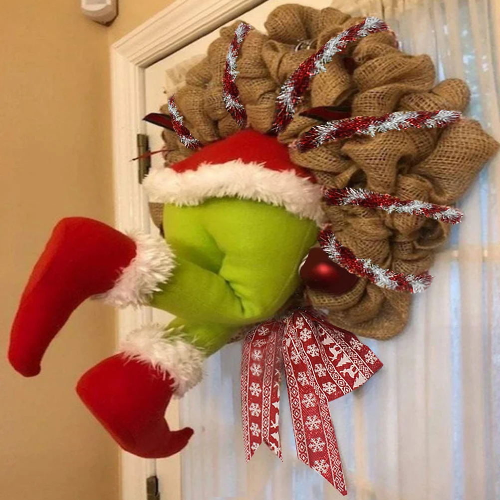 

Christmas Thief Stole Wreath Xmas Burlap Wreath Christmas Decorations Exquisite Santa Claus Wreath for Living Room Wall Window