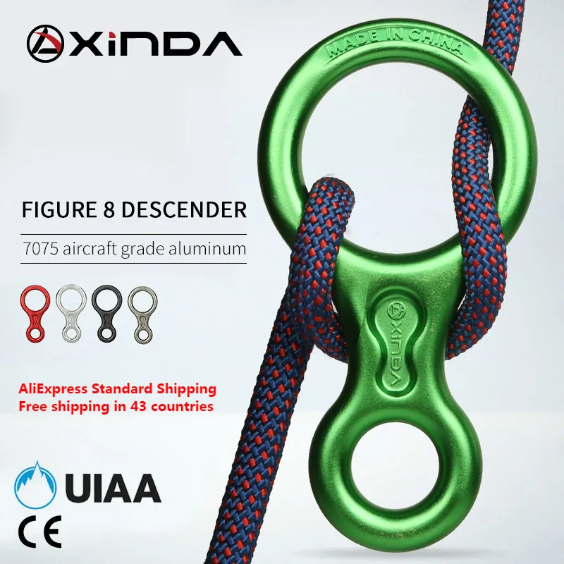 XINDA Rock Climbing Carabiner 8Shape Ring Abseiling Device 35KN Descender Belay Rappelling Rescue Eight Ring Outdoor Descent Kit