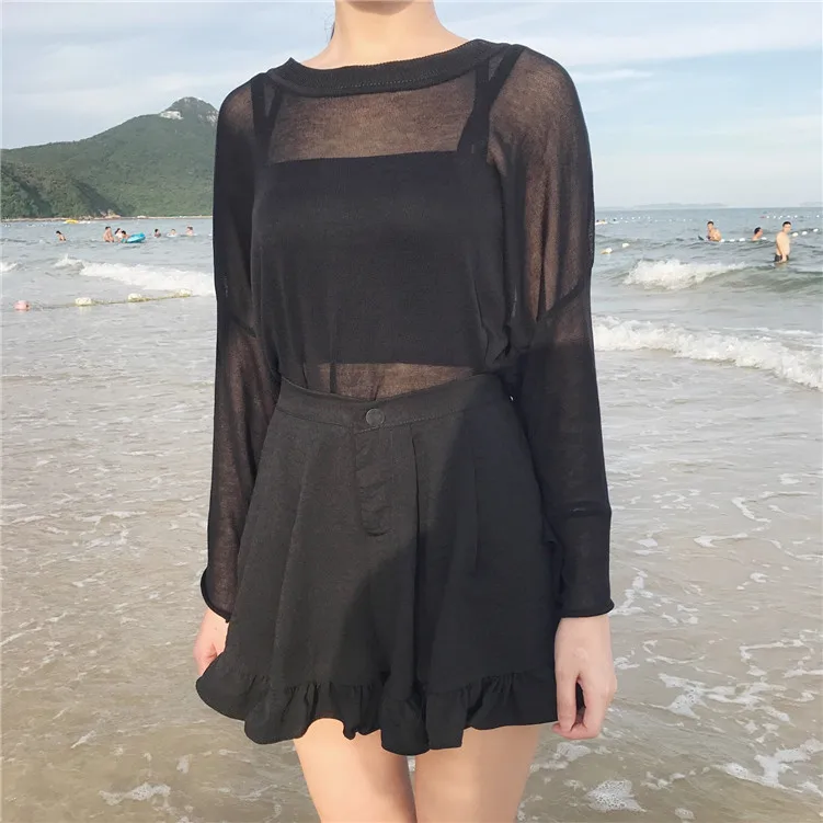 Расклешенные с широкими штанинами шифоновое короткое рюшами и высокой талией