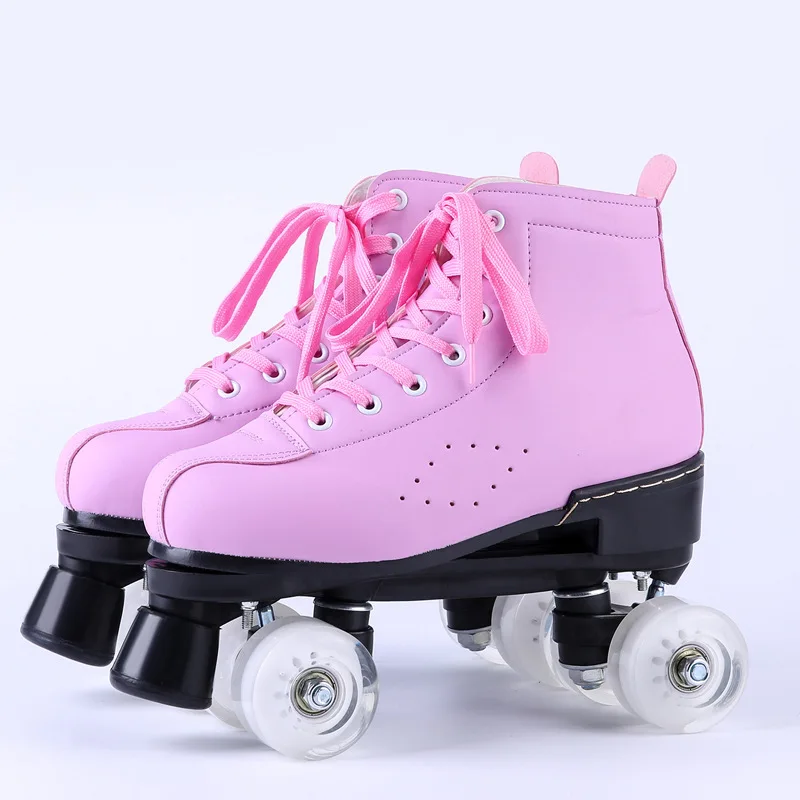 Artificial Lether Double Row 4 Wheel Roller Skates Patines Outdoor Adult Kids Men Women Shoes Europe Size 35-45