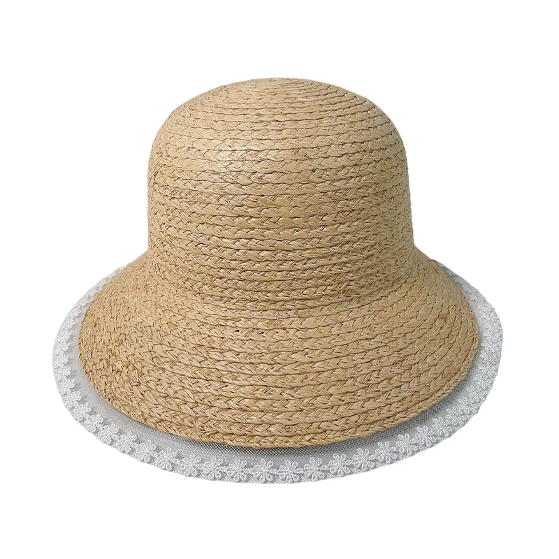 

2021 Lace Ribbon Cowgirl Summer Hat Straw Hat for Women Men Western Cowboy Hat Lady Trendy Woven Sun Hat Beach Cap with Chain