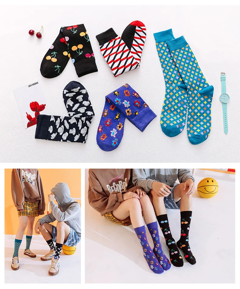 Скейтборд Chaussette Homme, Модные цветные женские носки с язычком, в европейском и американском стиле, в стиле хип-хоп, забавные носки Meias, Size36-42