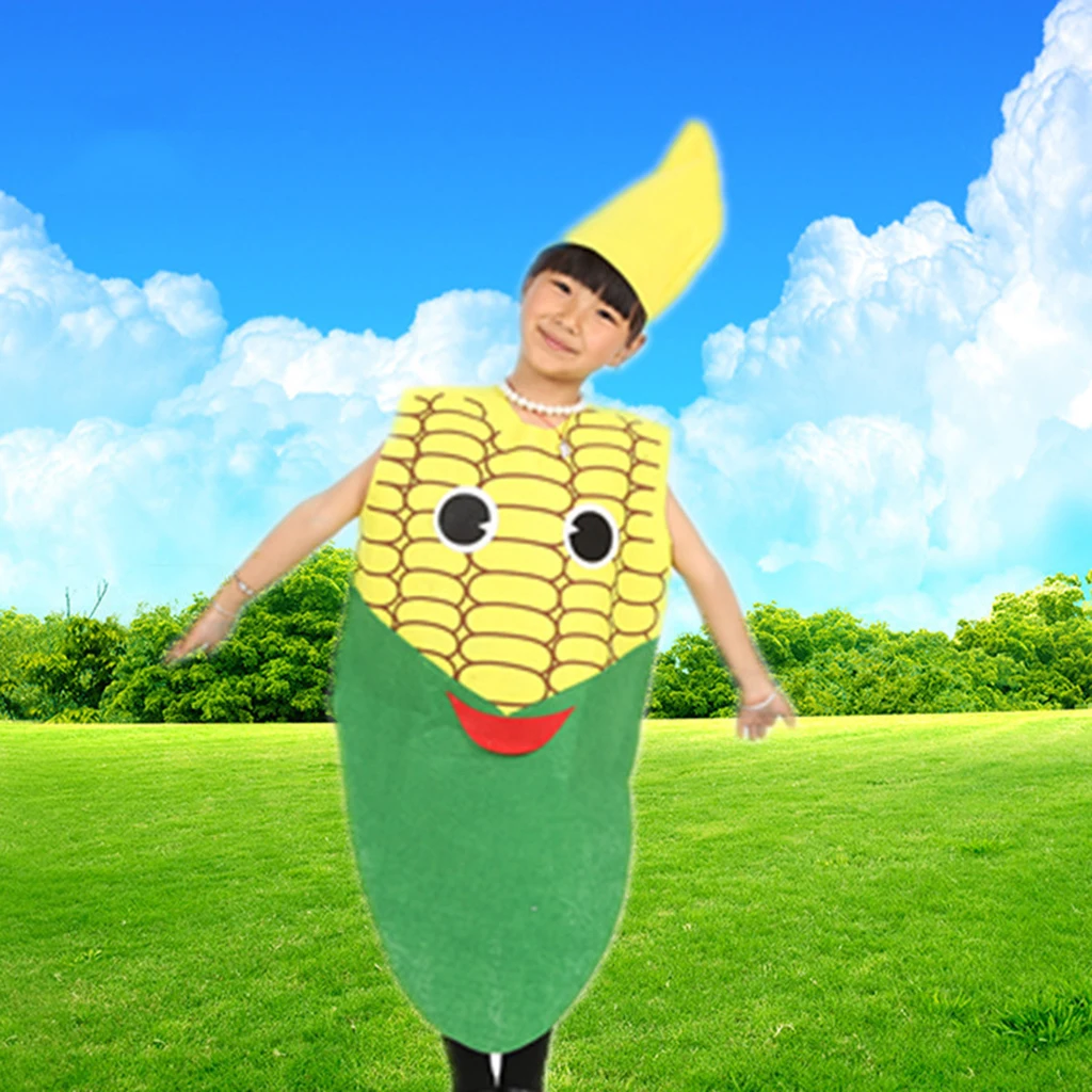 Kids Fabric Corn Costume Non-woven Vegetable Outfit Cartoon Party Fancy Dress 84*46 cm |