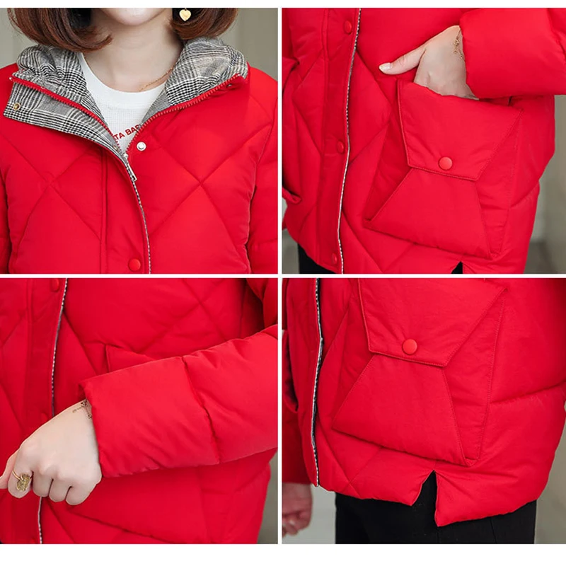

2021 New Winter Cotton Short Parka Women Korean Zipper Stand Collar Slim Padded Jackets Plus Size Warm Parkas Female CX1846