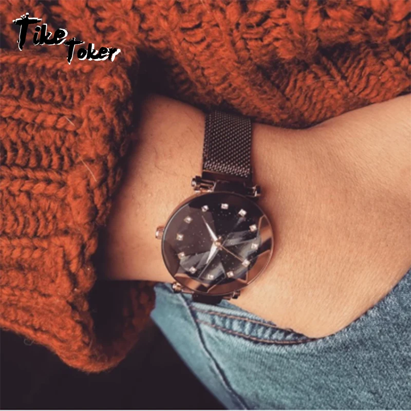 

Tike Toker Ladies Magnetic Starry Sky Clock Luxury Women Watches Fashion Diamond Female Quartz Wristwatches Relogio Feminino