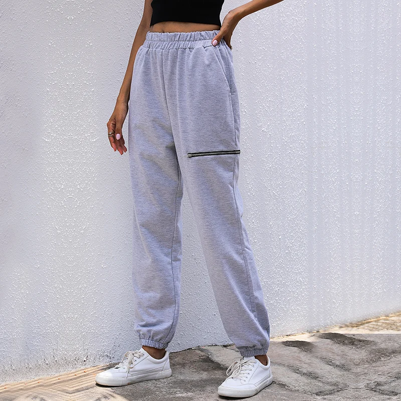 

Women Trousers Soft Solid Color Casual Home High Waist Pants for Women New Fashion Autumn Fake Zippers Straight SweatPants