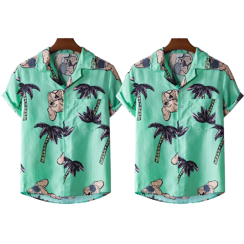 

Fashion Summer Men Shirts Beach Fashion Print Turn-down Collar Button Shirts Men Clothing Short Sleeve Casual Shirts Men Tops
