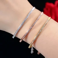simple and adjustable single row curved bracelet with micro inlaid zircon