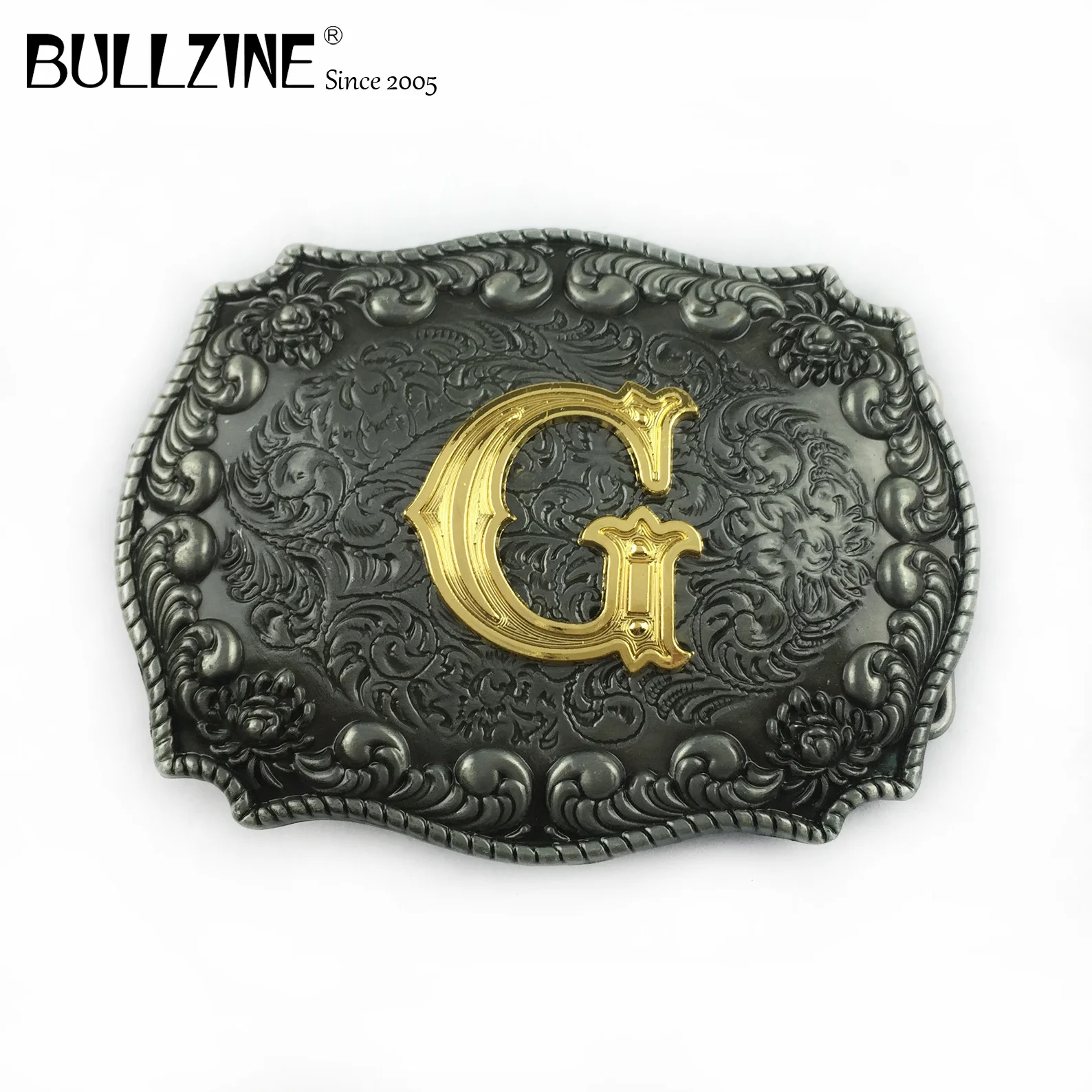 Пряжка ремня Bullzine с надписью G оловянной и золотистой отделкой FP-03687-G подходит для