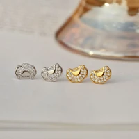 s925 pure silver zircon inlaid longevity lock earrings small peace lock earrings temperament new fashion earrings
