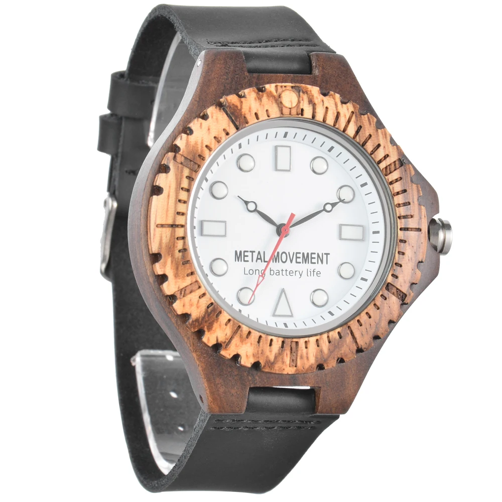 Men's Quartz Watch Hand Luminous Leather Belt Wooden Watch Large Dial Watch Business Casual Wooden Watch