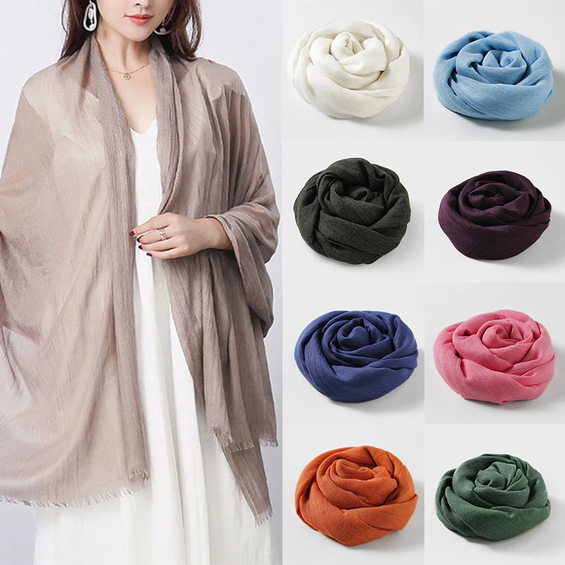 

Women Cotton Linen Scarf Large Scarves Wrap Lady Bandanas Soft Plain Solid Color Sunscreen Long Shawl Pashmina Foulard Hijabs