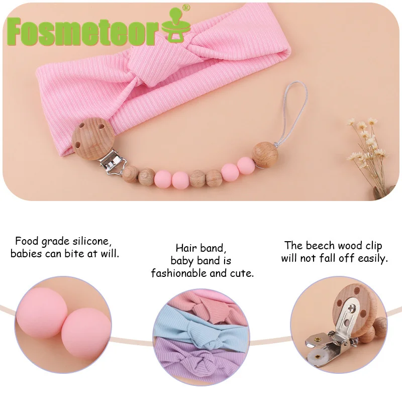 

Fosmeteor 2pcs Newborn Baby Infant Bow Knot Hair Band Suit Card Pacifier Chain Bracelet Animals Photography Set Bow Headband