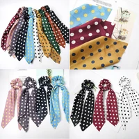 scrunchies scarf hair elastic ponytail bow ties ropes long print ribbon big dot