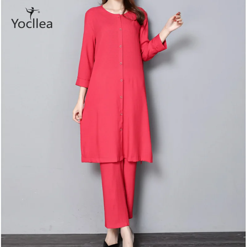 Новинка, 5XL, 2 шт., Женский комплект из двух предметов, винтажный, однотонный, Повседневный, с круглым вырезом, три четверти, Длинные Топы+ штаны длиной до лодыжки, костюм NY456