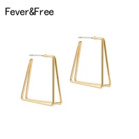 new arrivals gold color rectangle drop earrings for women zinc alloy korean fashion square dangle earrings wedding jewelry