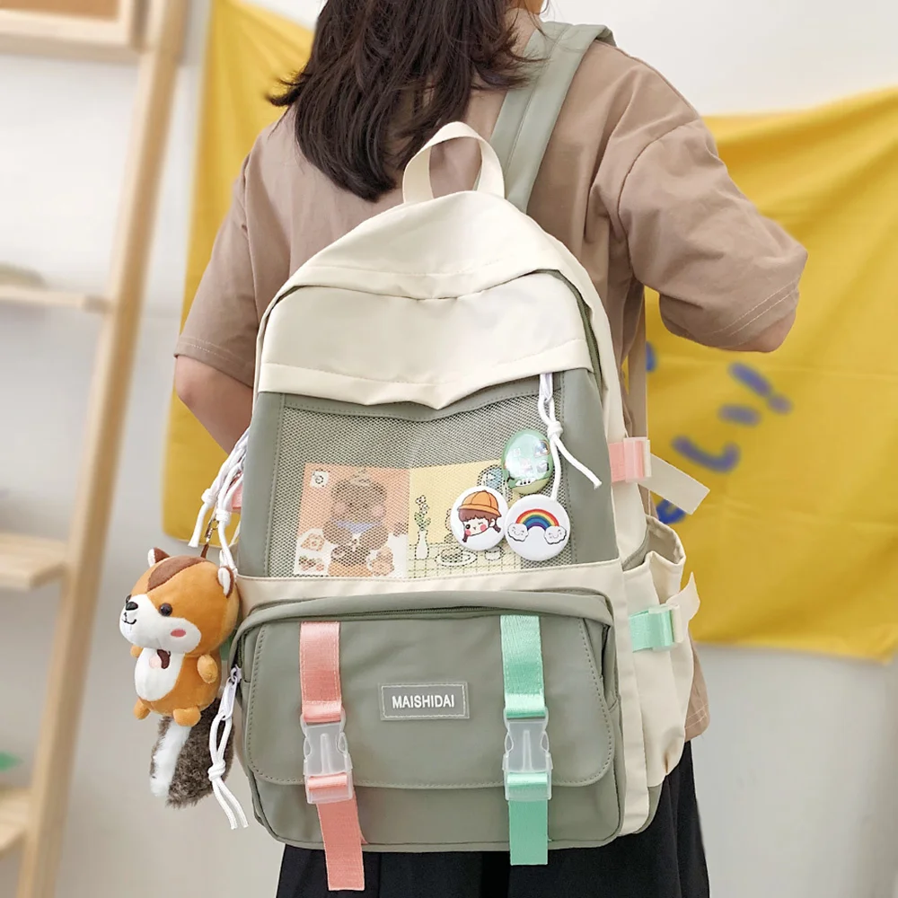 

Girl Laptop Harajuku School Bag Book Mesh Female Fashion Backpack Women Kawaii Nylon Net Bag Ladies Student College Backpack New