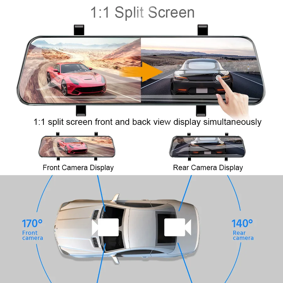 $57.30 Acceo Car Dvr 10 Inch Touch Screen Video Recorder Auto Registrar Stream Mirror Support Rear View Camera Night Vision Dash Cam