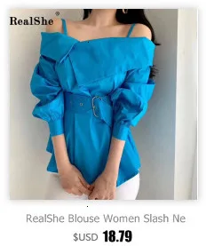 RealShe, модная женская рубашка, воротник-стойка, длинный рукав, одноцветные рубашки и блузки, женские повседневные блузы, Camisas Femininas