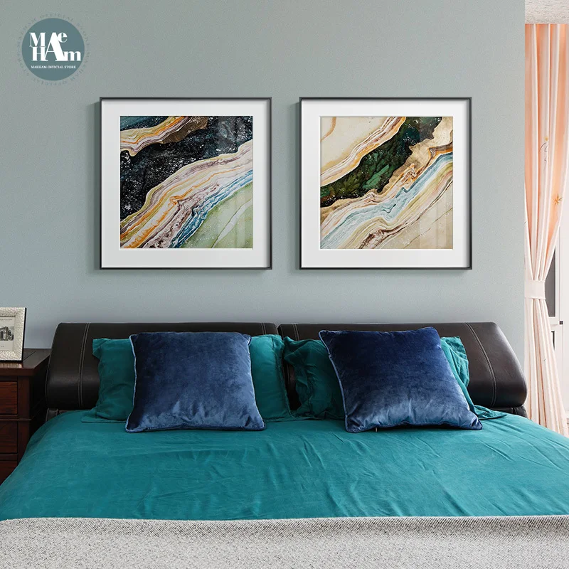 Maeham современная абстрактная мраморная текстура Золотой горный холст картина
