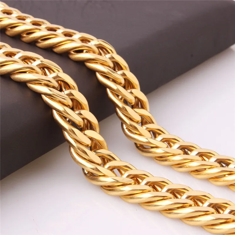 

High Quality Luxury Necklace Men Hip Hop Stainless Steel Double Buckle Polished Thick Chain Rock Casual Exquisite Couple Jewelry