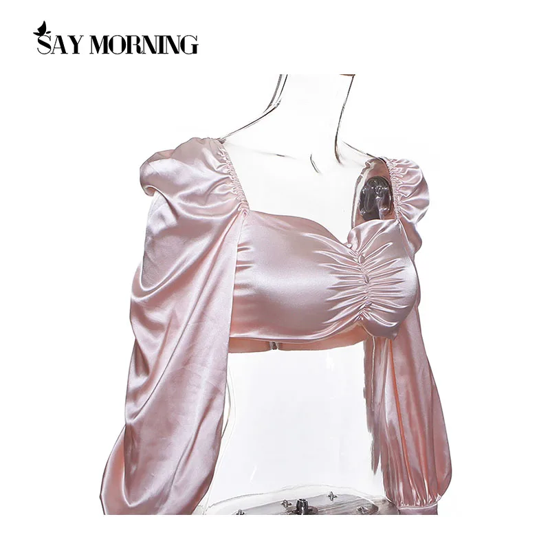SAY MORNING женский укороченный топ с пышными рукавами открытой спиной длинным