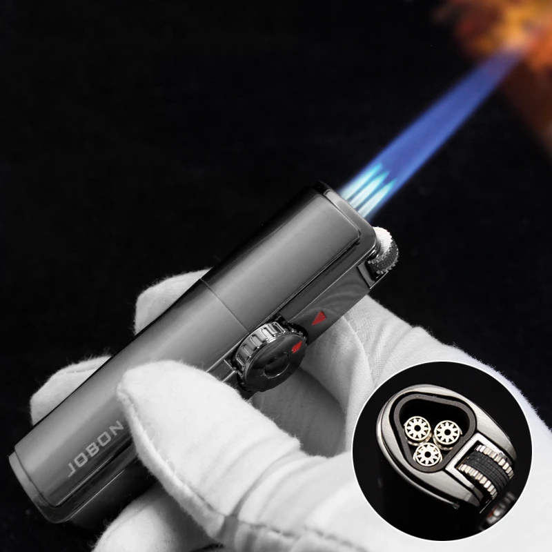 Jobon Metal One Triple Torch Lighter Flint Windproof BBQ Jet Gas Cigar Lighter Turbo Kitchen Spray Gun Outdoor Gadgets For Men