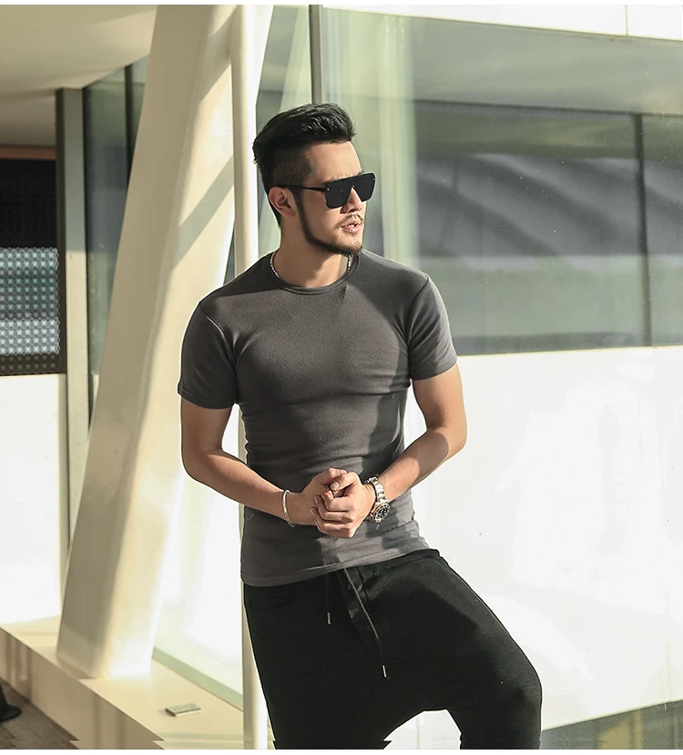 Новая мужская футболка с коротким рукавом Мужская однотонная хлопковая для