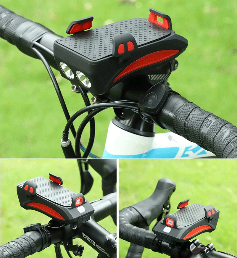 

WEST BIKING 4 in 1 Bicycle Light Flashlight Bike Horn Alarm Bell Phone Holder Power Bank Bike Accessories Cycling Front Light