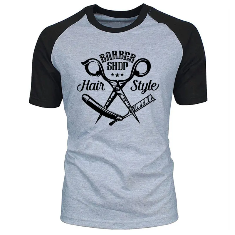 Barbershop Scissors Hair Printing O-neck 100% Cotton Barber Tshirt Tee Casual Loose Size New Summer Fashion Mens T Shirt | Мужская