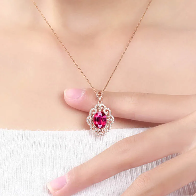 Jellystory Luxury Silver 925 Necklace with Oval Shaped Ruby Zircon Gemstones Pendant Jewellery for Women Wedding Gifts Wholesale | Украшения