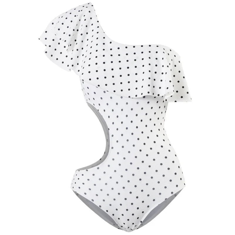 

Ruffled One Shoulder Cut Out Polka Dot Swimsuit Women Sexy One Piece Swimwear Swim Beach Wear Bath Suit 2021 Monokini Bodysuit