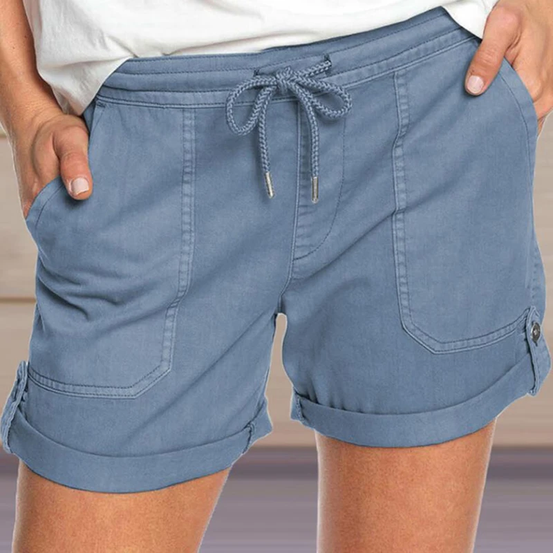 

Шорты женские с завышенной талией, модные повседневные свободные однотонные удобные дышащие с широкими штанинами, лето 2021