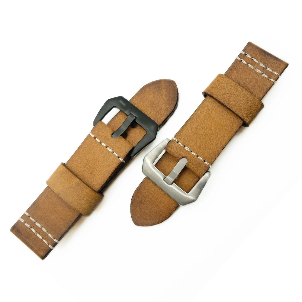 22mm 24mm 26mm Handmade Brown Vintage Genuine Leather Watch Band Strap for pam Men Watchband Strap for PAM DIY Replace