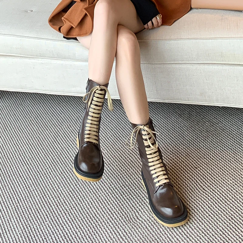 Женские ботинки-мартинсы Mordoan из натуральной коровьей кожи на толстом каблуке со