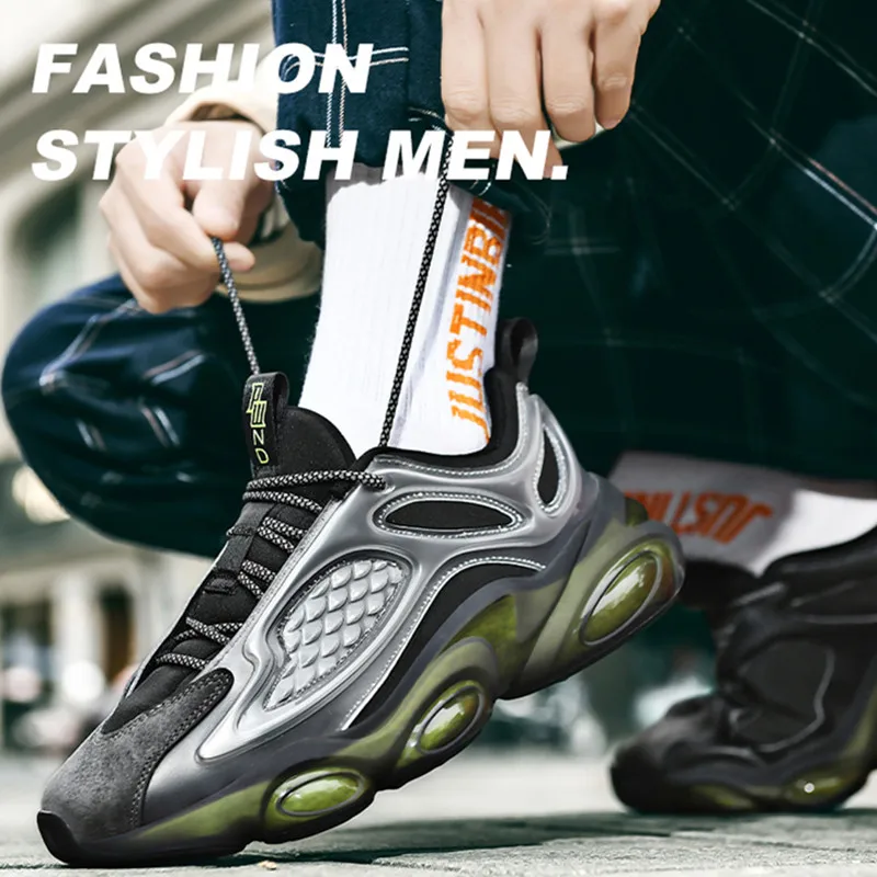 

Mens Thick Bottom Daddy Shoe Thick Bottom Round Toe Breathing Leisure Comfortable Running Shoes Fashion Non Slip Lace Up Sneaker