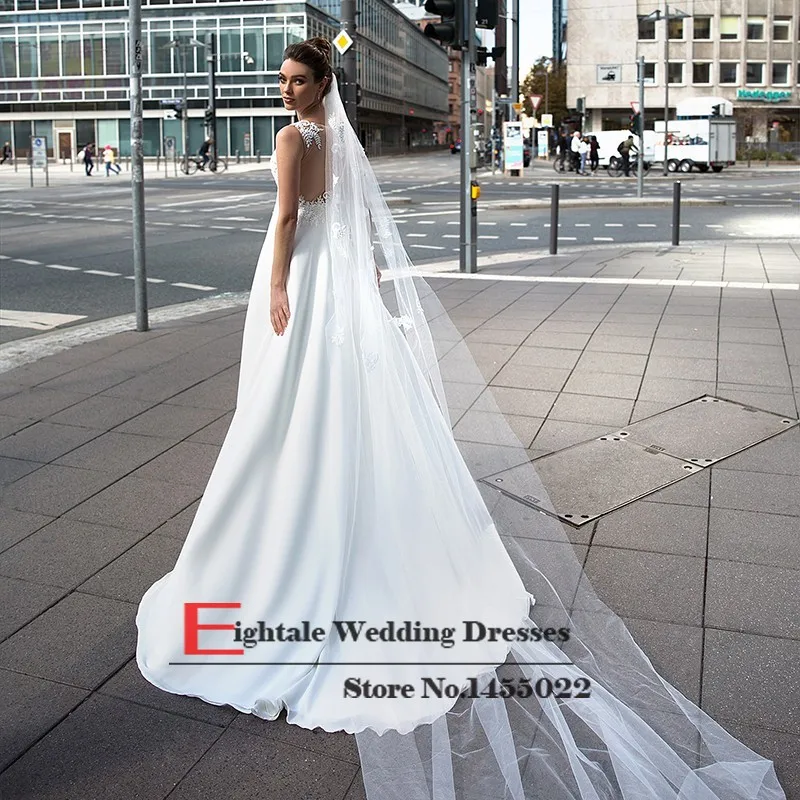 

Boho Wedding Dress O-Neck A-Line Appliques Chiffon Wedding Gowns Backless Vintage vestido de noiva Bride Dress 2020