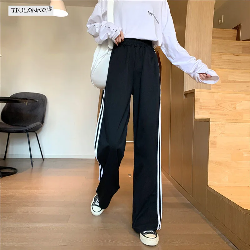 

Широкие брюки для женщин, одежда, женские широкие брюки в стиле Харадзюку, черные женские брюки с высокой талией, женские брюки большого раз...