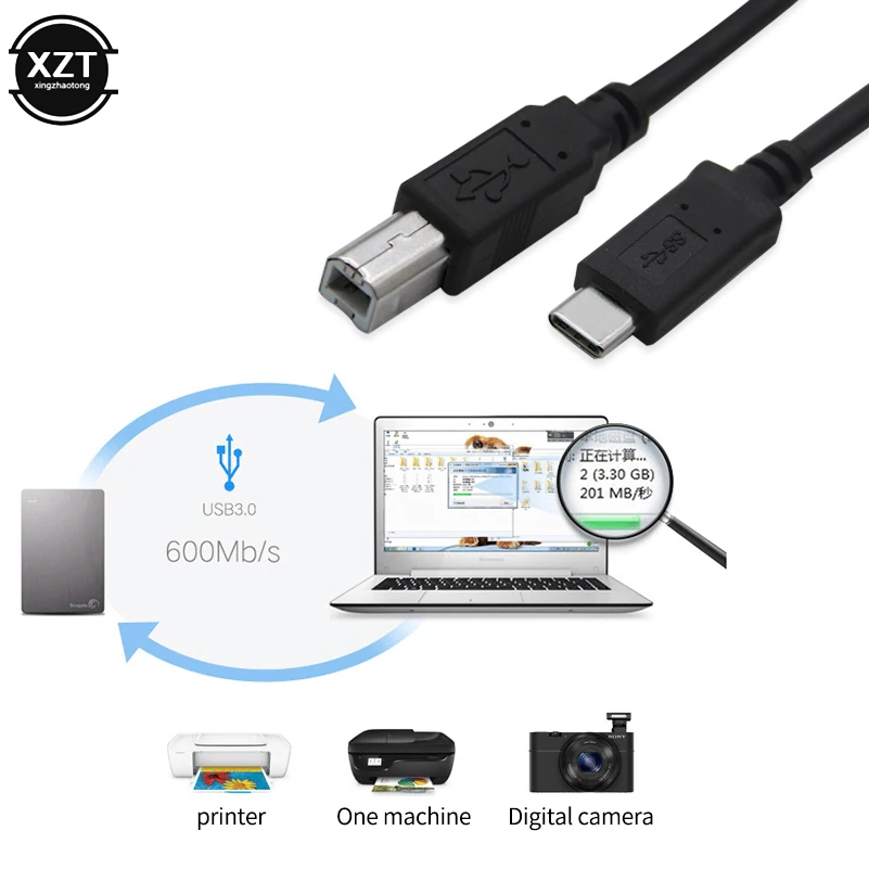 

USB 3.1 Type C Штекерный разъем к USB 2,0 B Тип Штекерный кабель для передачи данных адаптер для быстрой передачи данных внешних жестких дисков
