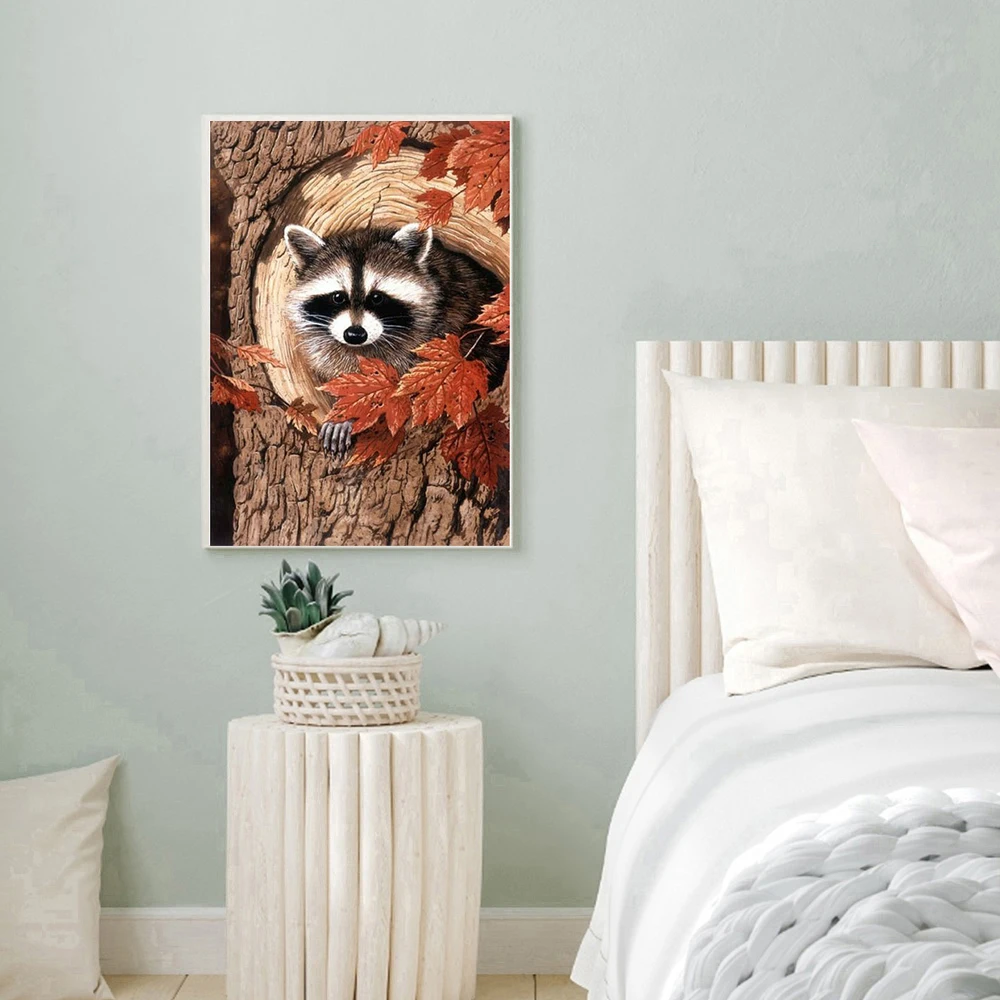 Diamond Mosaic Picture Pattern Cross Stitch Rhinestone Diy Painting Embroidery Raccoon painting | Дом и сад