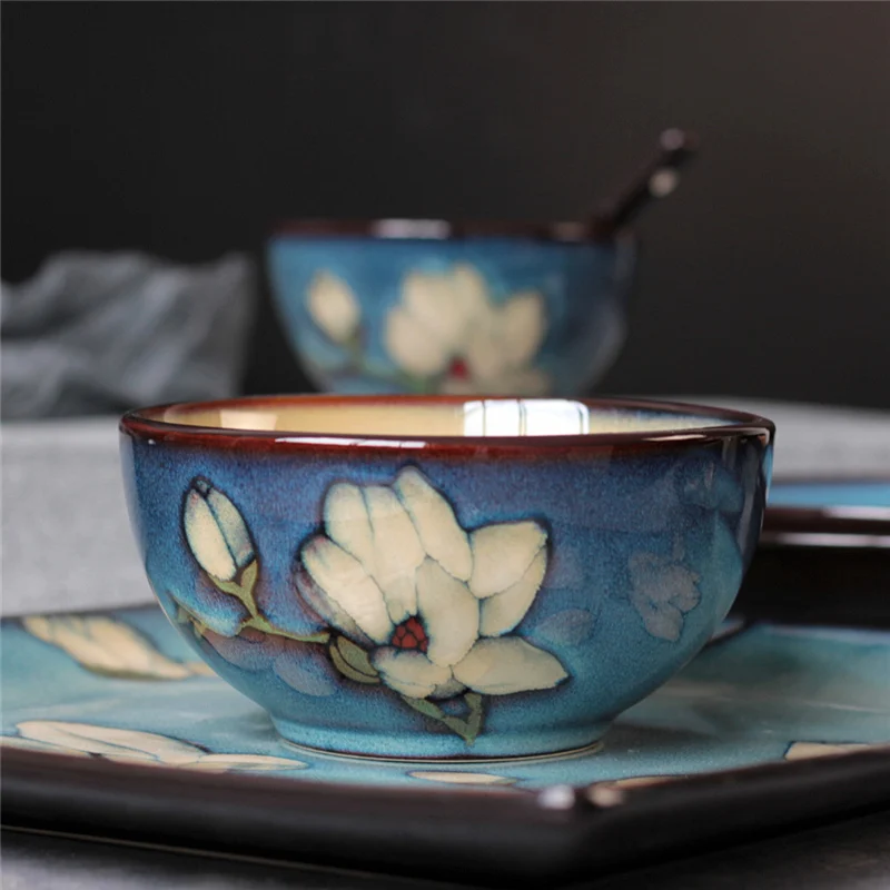 Керамическая тарелка с ручной росписью Тарелки в стиле ретро Для сервировки