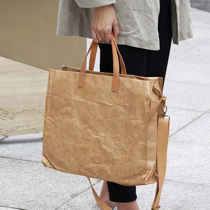 

Vintage DuPont Paper Tote Bags For Women Large Capacity Kraft Paper Ladies Shoulder Bag Casual Solid Handbag Women's bag Shopper