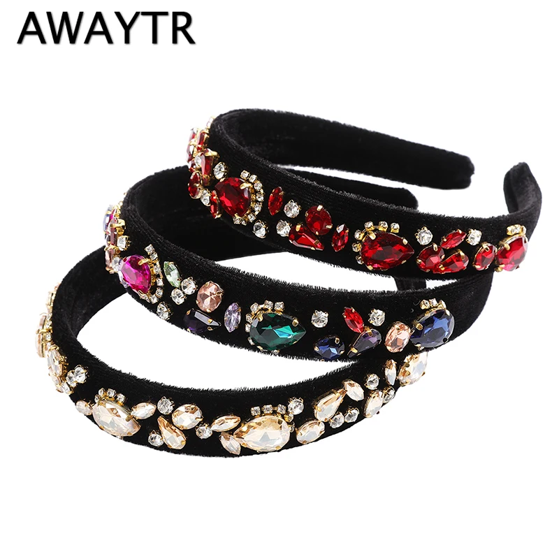AWAYTR барокко драгоценный камень декор оголовье для женщин Мода богатый бархат