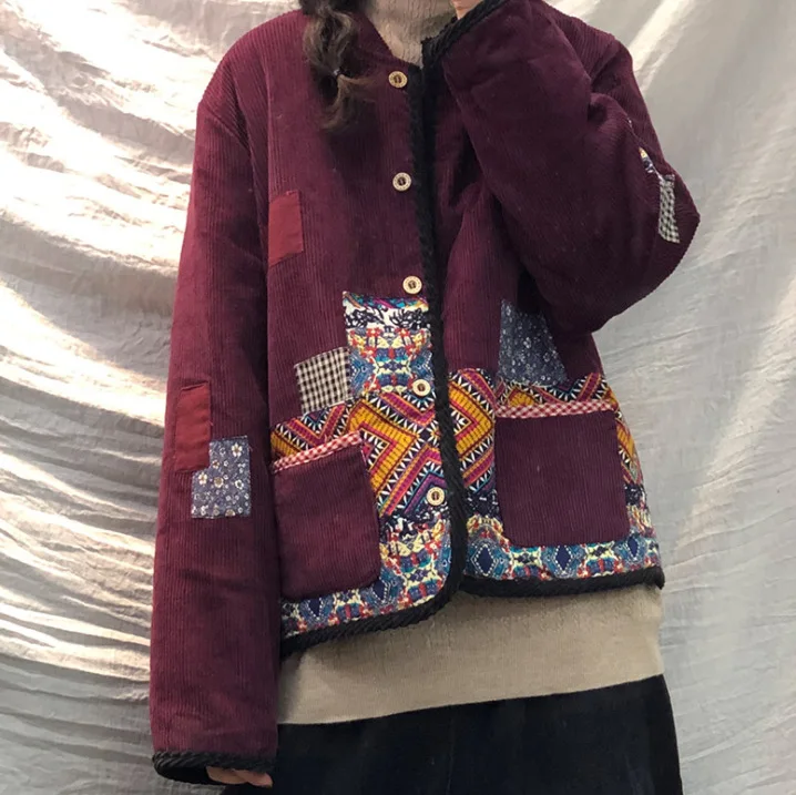 Винтажные женские вельветовые парки 2019 Осень Зима Свободные Теплые Длинные