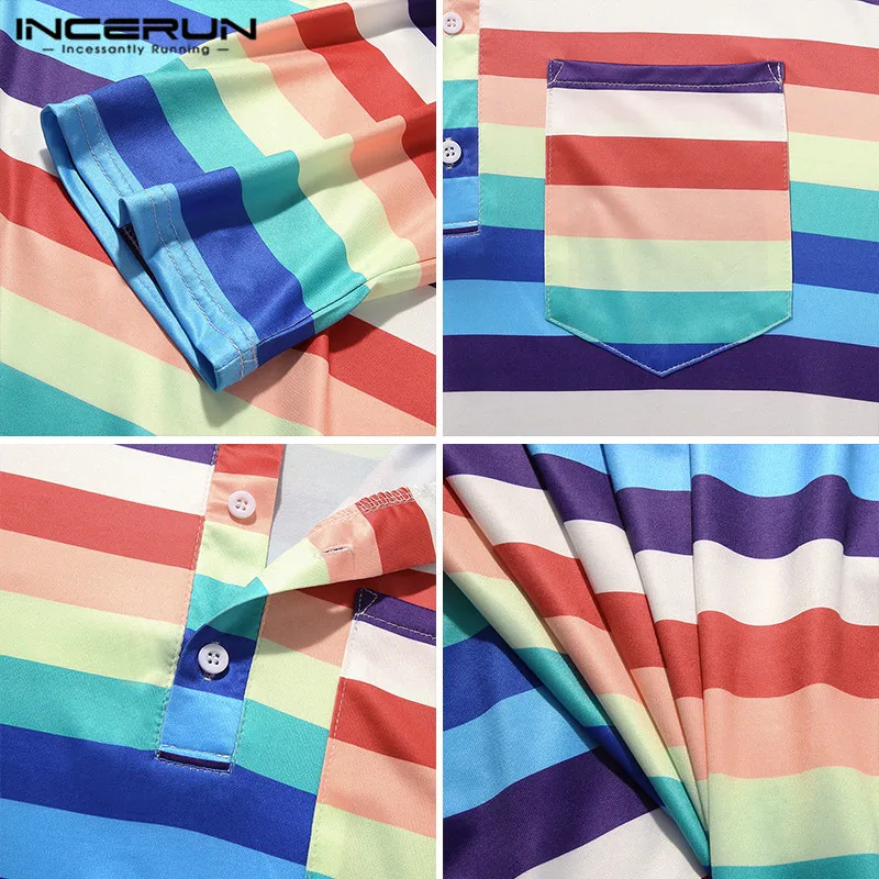 

INCERUN 2021 Spring Man Casual Button Homewear Gown Men Colorful Striped Sleep Robes Long Sleeve O Neck Comfy Sleep Robes S-5XL