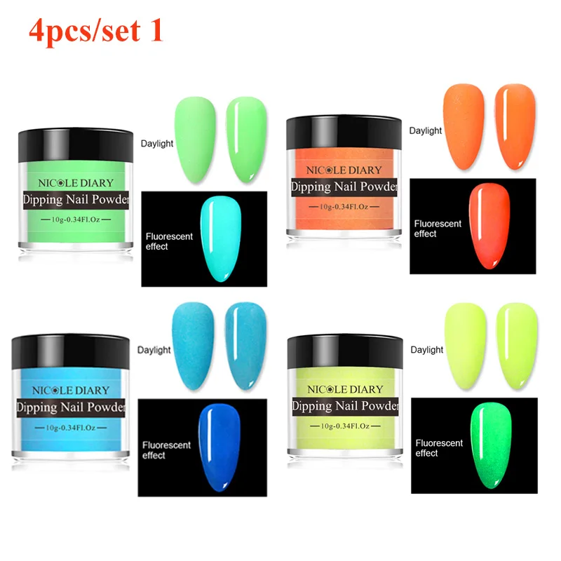 Флуоресцентная неоновая акриловая пудра NICOLE DIARY для ногтей 8 шт. с градиентным